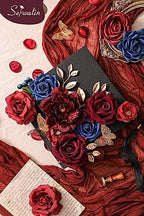 Serwalin Burgundy Navy Artificial Flowers Silk Rose Flowers for Wedding - Image 2