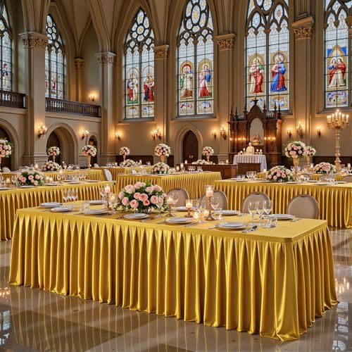 Gold Satin Tablecloths Rectangle 6FT, Glitter Spandex Fitted Stretch Table Covers Wrinkle-Free Floor Length Shimmer Table Skirt for Weddings Parties Baby Shower Banquets Vendor Events - Image 6