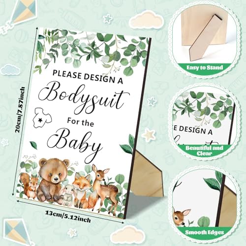 201 Pcs Baby Shower Set Baby Shower Game Sign Baby Bib Bodysuit White Baby Bib Newborn Bodysuit Baby Shower White Decorating Kit(Woodland Animal) - Image 3