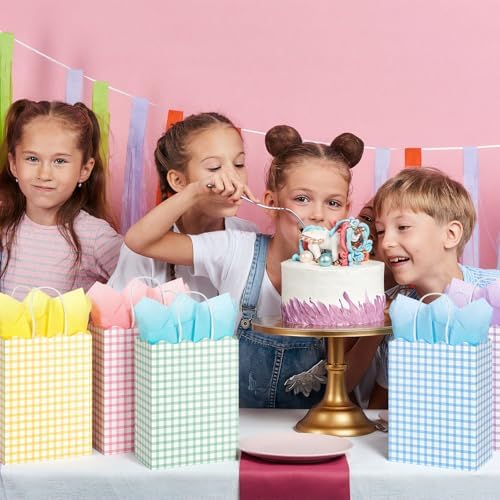 AmazingSpark 50 Pcs Pastel Gift Bags with Handles and Tissue Paper,Gingham - Image 6