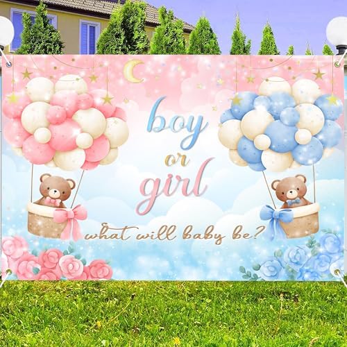 10 x 8 ft Gender Reveal Backdrop Blue Pink Bear Boy or Girl Background Sign Decorations Banner New Born Baby Shower Baptism Kids Birthday Party Photo Shoot Supplies Polyester - Image 2