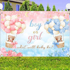 12x8 FT Gender Reveal Backdrop Blue Pink Bear Boy or Girl Background Sign Decorations Banner New Born Baby Shower Baptism Kids Birthday Party Photo Shoot Supplies Polyester - Image 2