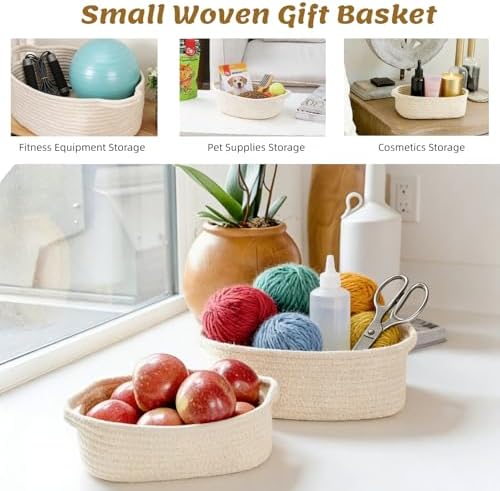 9Pcs Baskets for Gifts Empty with Gift Bags and Ribbons, Small White Cute Woven Cotton Rope Basket, for Easter Mother's Day, Baby Nursery Room Shelf Storage Toy Pet Organizer to Fill, 12 x 8 x 5 inch - Image 6