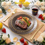 175PCS Black and Gold Plastic Dinnerware Set for 25 Guests, Disposable Plates for Party, Include: 25 Dinner Plates, 25 Dessert Plates, 25 Pre Rolled Napkins with Gold Silverware, 25 Cups - Image 3