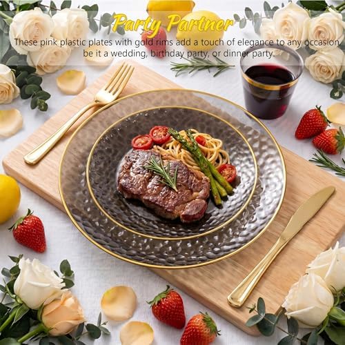 175PCS Black and Gold Plastic Dinnerware Set for 25 Guests, Disposable Plates for Party, Include: 25 Dinner Plates, 25 Dessert Plates, 25 Pre Rolled Napkins with Gold Silverware, 25 Cups - Image 3