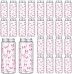 Chuangdi 24 Sets 14 oz Pink Bow Bottles with Straws Party Jars Metal Lids by Chuangdi