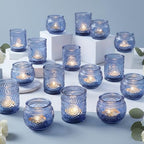 36 Pcs Blue Votive Candle Holders Bulk- Assorted Floral Tea Light Candle Holders for Wedding Table Decor, Blue Centerpieces for Wedding, Bridal Shower, Baby Shower Decorations by LAMORGIFT