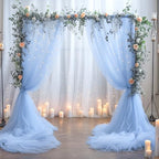 Blue Tulle Backdrop Curtains with Lights String for Parites Baby Shower 30×10ft Blue Sheer Backdrop Curtains Drapes for Bridal Shower Birthday Party Photo Shoot Background Decorations(6 Panels 5×10ft) - Image 3