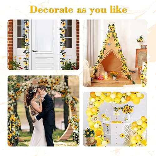 8 Pack Artificial Sunflower Garland Decor, Sunflower Vines Hanging Flowers Garland with Green Leaves, Fake Yellow Floral Vines Room Wedding Party Decoration - Image 6