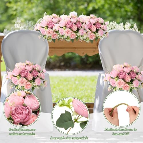 Geosar 8 Bundles Artificial Peonies Flowers,Russet Red, Light Pink - Image 3