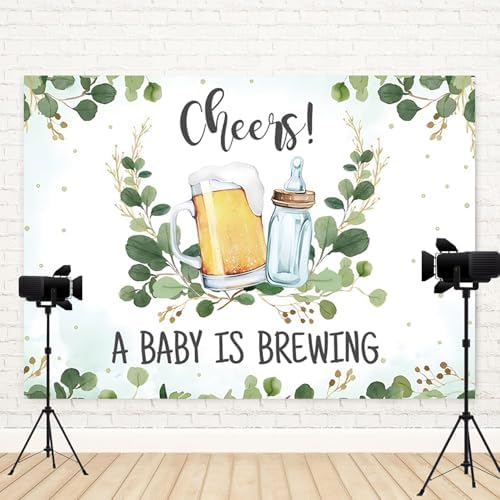 12x8ft Baby Shower Backdrop A Baby is Brewing Photography Background Beer Feeding Bottle Green Eucalyptus Leaves Newborn Birthday Party Banner Decorations Gender Reveal Photo Booth Prop - Image 4