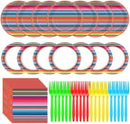 250 Pcs Mexican Fiesta Plates and Napkins, 50 Guests Disposable Mexico Serap Dinnerware Colorful Stripe Tableware Set for Cinco de Mayo Mexican Pinata Ponchos Party Supplies by LousuipPartySupplies