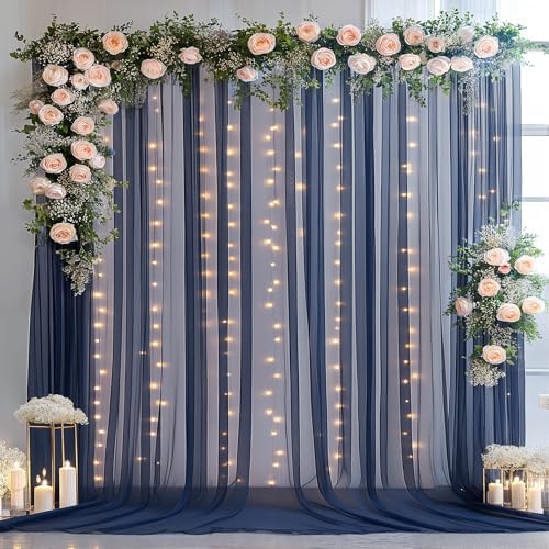20×10ft Navy Blue Tulle Backdrop Curtain with Lights String for Parties, Sheer Photo Backdrop Curtains for Wedding Party Photography Background - Image 5