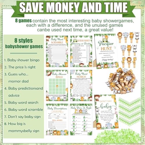 Sherr 424 Pcs Safari Animal Baby Shower Game Decoration, Set 8, 50 Pacifier - Image 4