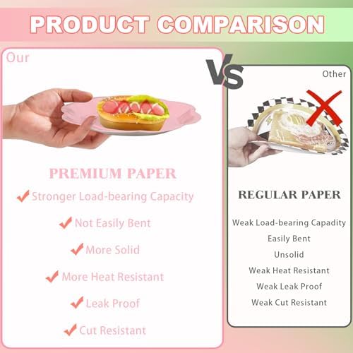 416 Pcs Pink And Green Party Supplies - For 52 Guests Paper Plates And Napkins Knives Spoons Forks Cups - Disposable Big Scalloped Dinner Party Set Cutlery - For Baby Shower Bridal Shower Wedding - Image 5