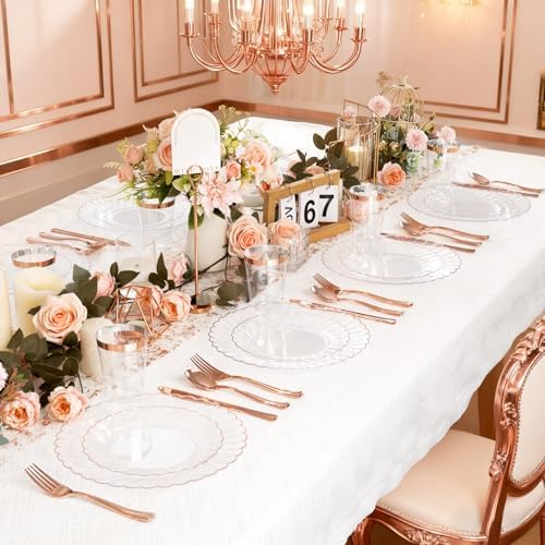 YOUBET 60PCS Rose Gold Plastic Plates for Party Wedding Baby Shower - Image 7