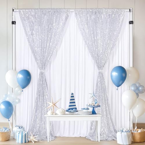 Silver Glitter Sequin Backdrop Curtains 6ftx8ft Photo Drapes - Image 4