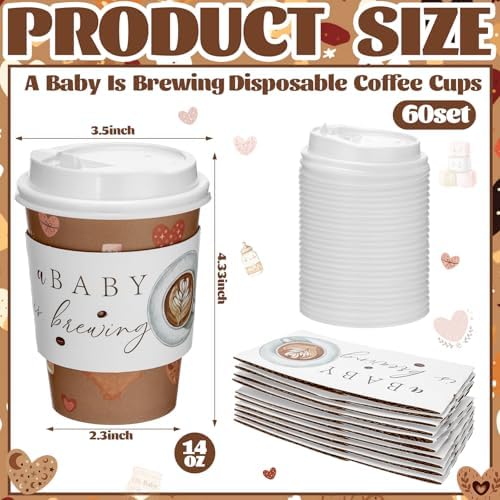 Vesici 60 Pcs 14oz A Baby Is Brewing Coffee Cups Decorations - Image 2