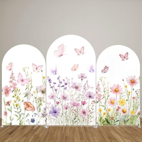 Purple Butterfly Stretchy Arched Backdrop Covers Spring Flowers for Girls Birthday Baby Shower Bridal Shower Party Supplies(No Stand!) - Image 5