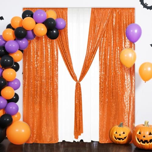 Eternal Beauty Orange Sequin Backdrop Curtains, 4 Panels 2x8FT - Image 2