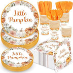 350 Pcs Little Pumpkin Baby Shower Decorations, Tableware Set for 50 Guests Including Pumpkin Plates, Napkins, Cups, Knives, Forks & Spoon for A Little Pumpkin is On The Way Baby Shower, Birthday by Unknown