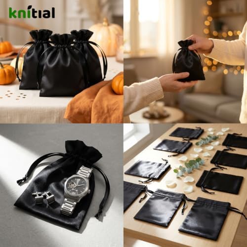 50 Pack 6" x 9" Black Satin Gift Bags with Drawstring, Large Gift Pouches, Wedding Favor Bags for Baby Shower Birthday Party Small Business - Image 3