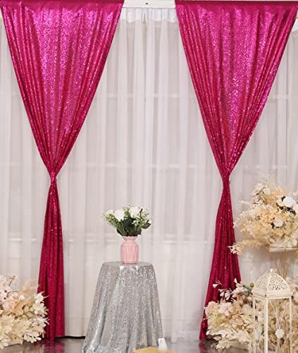 Poise3EHome Hot Pink Sequin Backdrop Curtains,4 Panels 2FTx8FT Glitter Background for Party Birthday Party Baby Shower Wedding Christmas Thanksgiving Halloween Holiday Festival Decor - Image 2