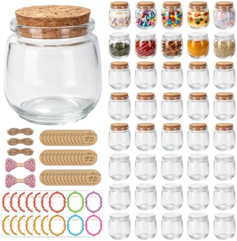 40 Pack 7oz Glass Jars with Cork Lids & PE Lids, Yogurt & Candle Jars by BIGIVACA