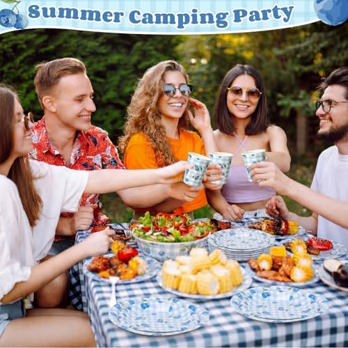Funnymoom 400 Pcs Blueberry Birthday Party Supplies for 50 Guest Cute Fruit Checked Disposable Plates Napkin Cup Spoon Fork Knives for Birthday Baby Shower Anniversary Indoor Outdoor Party Supplies - Image 5