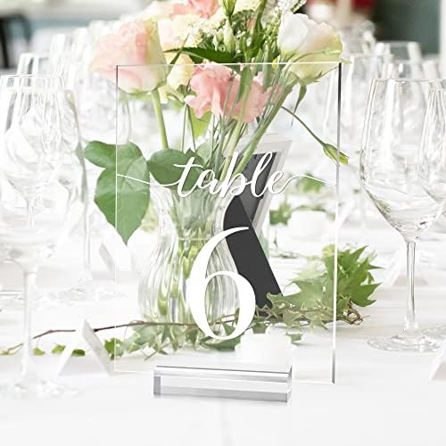 Clear Wedding Table Numbers 1-30 with Stands, 5x7 Inch Clear Acrylic Sign Printed White Calligraphy Font, Acrylic Table Numbers with Holder for Wedding Party Reception - Image 4