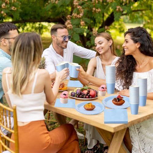 Tioncy 200 Pcs Blue Disposable Paper Plates Cups Napkins - Image 3