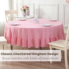Coral Pink White Gingham Tablecloth Round Dia.70“ - Image 5