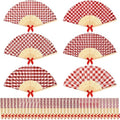 Roowest 36 Pcs Red Gingham Hand Fans Bulk, Checkered Picnic Paper Fans by Roowest