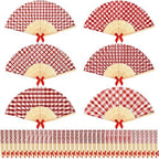 Roowest 36 Pcs Red Gingham Hand Fans Bulk, Checkered Picnic Paper Fans by Roowest