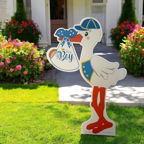 It's a Boy Stork Lawn Sign, Welcome Home Baby Boy Sign Decor Blue by Cute+News
