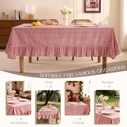 Romanstile Gingham Ruffled Tablecloth Rectangle, 60 x 84 Inch, Red - Image 6