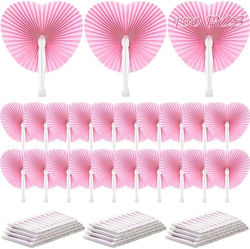 Unittype 150 Packs Heart Shaped Paper Fans for Wedding Guests,Baby Pink by Unittype