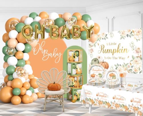 cocomigo Little Pumpkin Baby Shower Decorations, All-in-1 Set for 25 Guests - Image 3