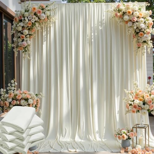 40×12ft Wrinkle Free Ivory Backdrop Curtain for Wedding Parties, 8 Panels 5×12ft Long Soft Silky Polyester Backdrop Drapes Cream Photo Back Drop Curtains for Party Photography Background Cloth by ENJOYYOURPARTY