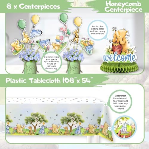 106 Pc Winnie Baby Shower Decorations – Pooh Plates, Napkins & Tablecloth - Image 6