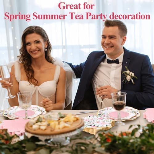 Funnymoom 200 Pcs Pink Wild Floral Party Decorations Paper Plates Serve 50 - Image 4