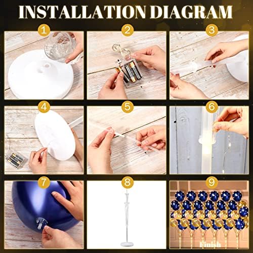 Wettarn 6 Set of Christmas Balloon Stand Kit for Floor with Balloons Light Strings Holder Centerpieces Balloon Column Kit Birthday Baby Shower Wedding Party(Gold Sequin, Navy Blue) - Image 2