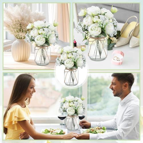Zeyune 12 Sets Mason Jar Flowers Centerpiece Table Decorations,Green - Image 5