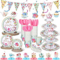 257 Pcs Tea Party Supplies Floral Paper Tea Party Decor, Green by Skybooly