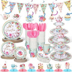 257 Pcs Tea Party Supplies Floral Paper Tea Party Decor, Green by Skybooly