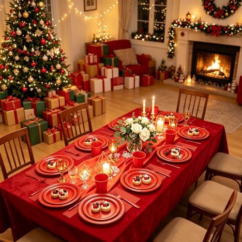 100 Guests Red Plastic Plates and Napkins Party Supplies for Birthday - Image 5