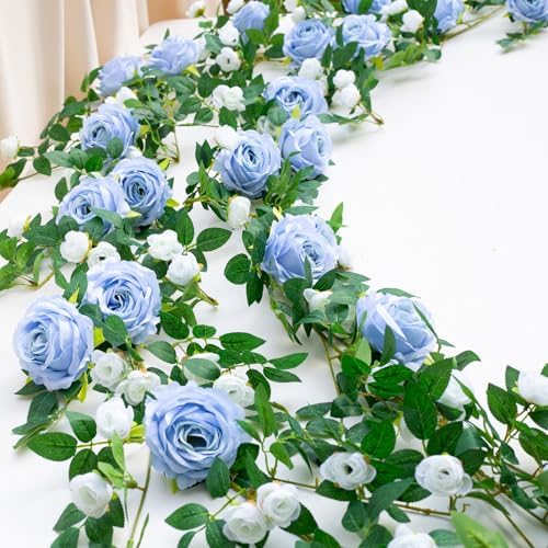 2 PCS 12FT Bendable Flower Garland, Fake Rose Vine for Wedding Decor,Blue by zhixinyue