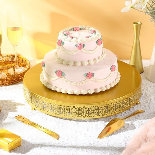 Wenqik Gold Metal Cake Stand 18 Inch with Cutting & Spatula - Image 4