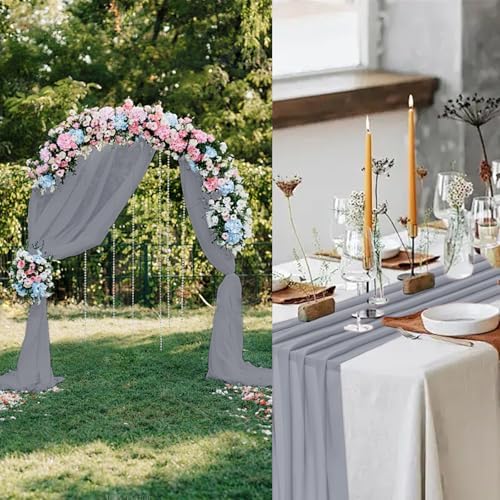 12 Pack Dusty Blue Table Runner 10ft Romantic Chiffon Table Runner for Wedding Baby Shower and Birthday Party Cake Table Decorations(120 x 12 in) - Image 5