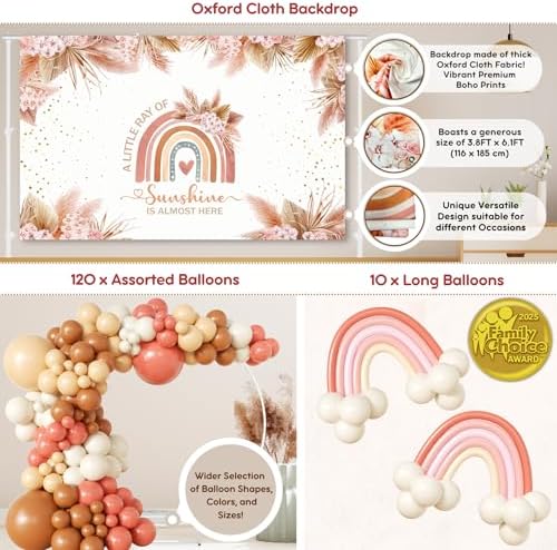 408 Pc Boho Baby Shower Decorations for Girl - Rainbow Kit, Serves 24 - Image 4